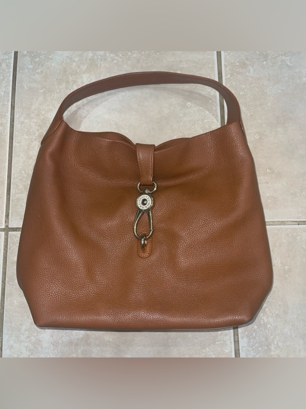 Dooney & Bourke Pebble Leather Logo Lock Hobo brown shoulder bag